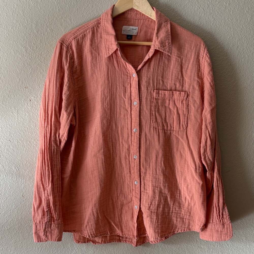Pastel Orange/Coral Button Down Shirt 100% Cotton Lightweight Casual Top XL - Picture 2 of 9